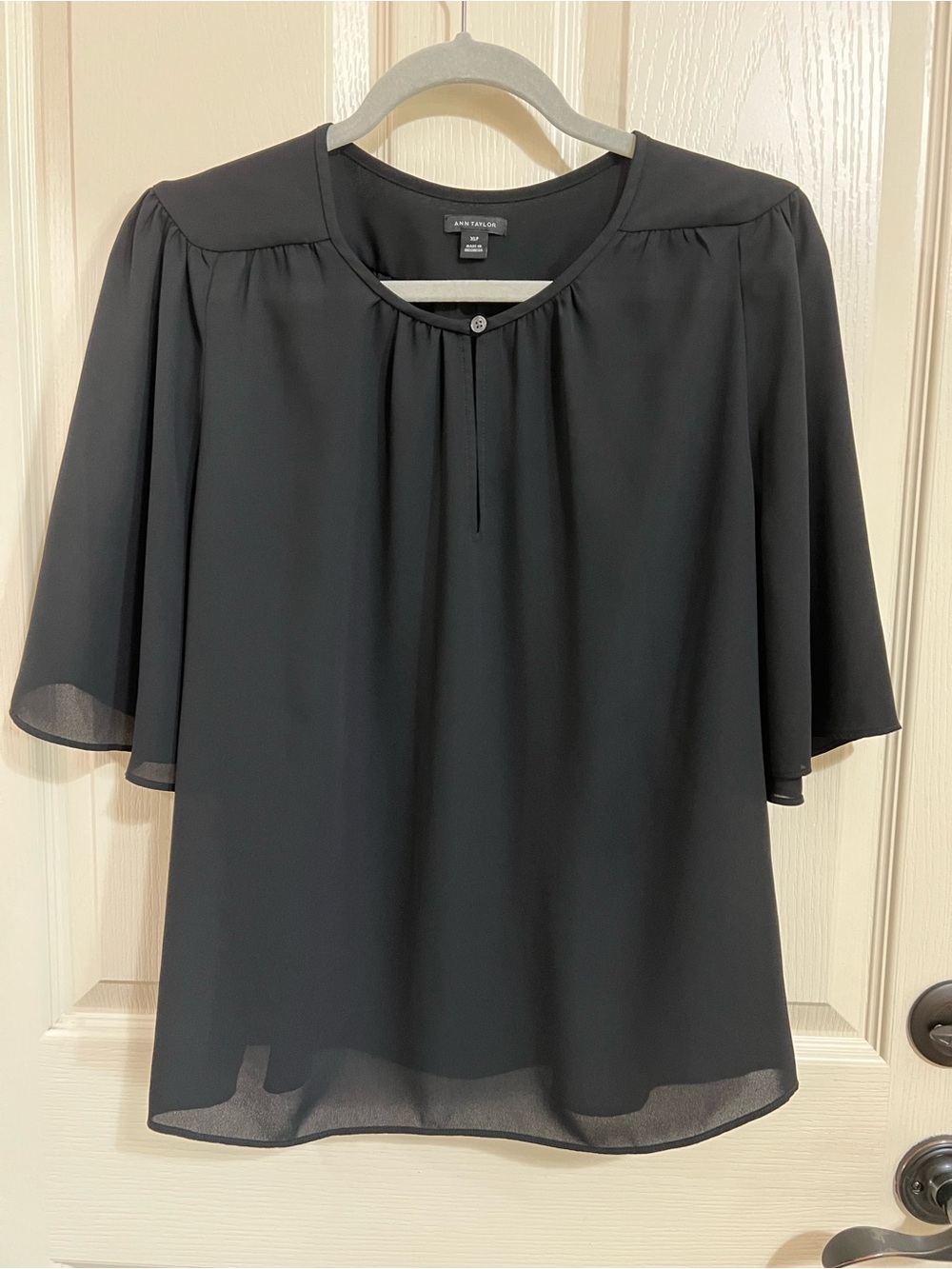 Ann Taylor Black Short Flutter Sleeve Blouse